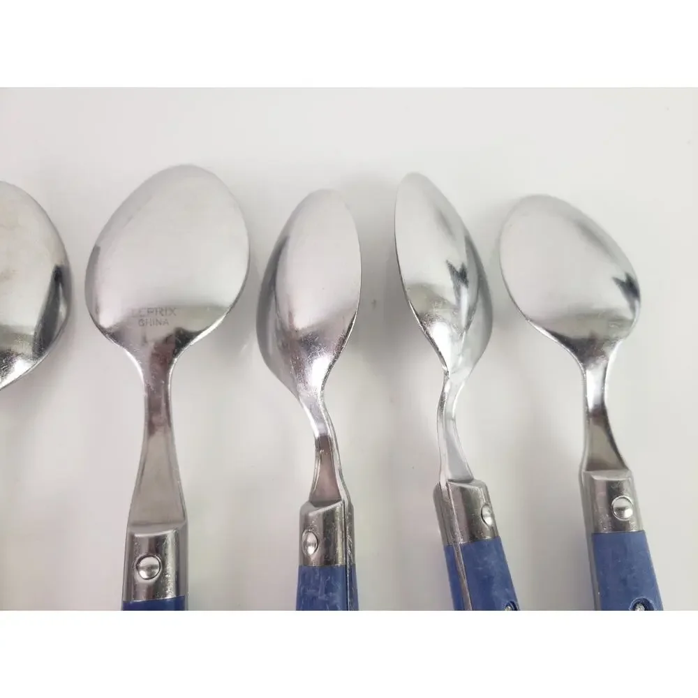 LE PRIX Stainless Flatware BLUE HANDLE Set of 11 Knives Spoons Fork